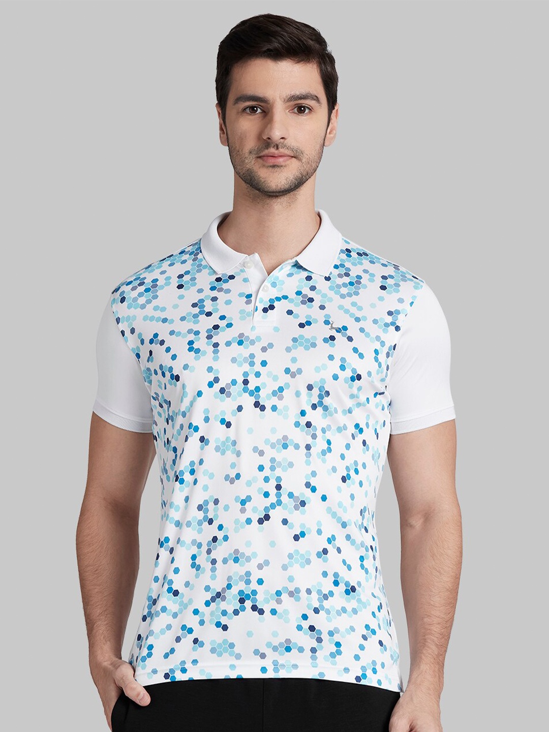 

Parx Men White & Blue Printed Polo Collar T-shirt