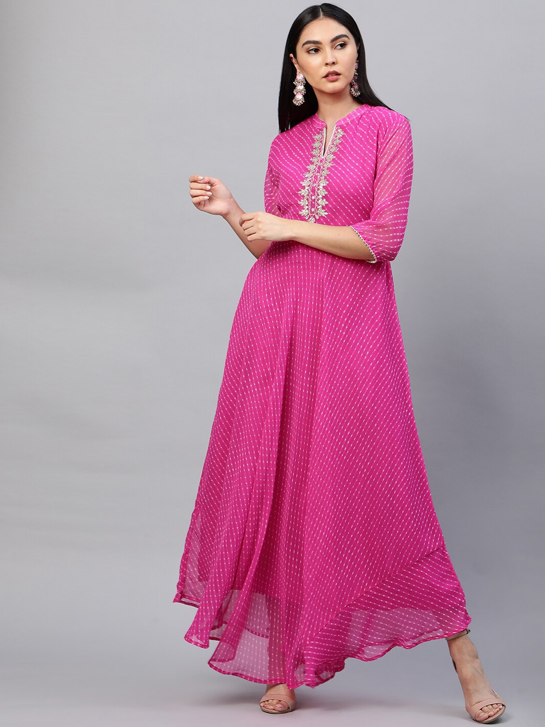 

FASHOR Pink Georgette Ethnic Maxi Dress