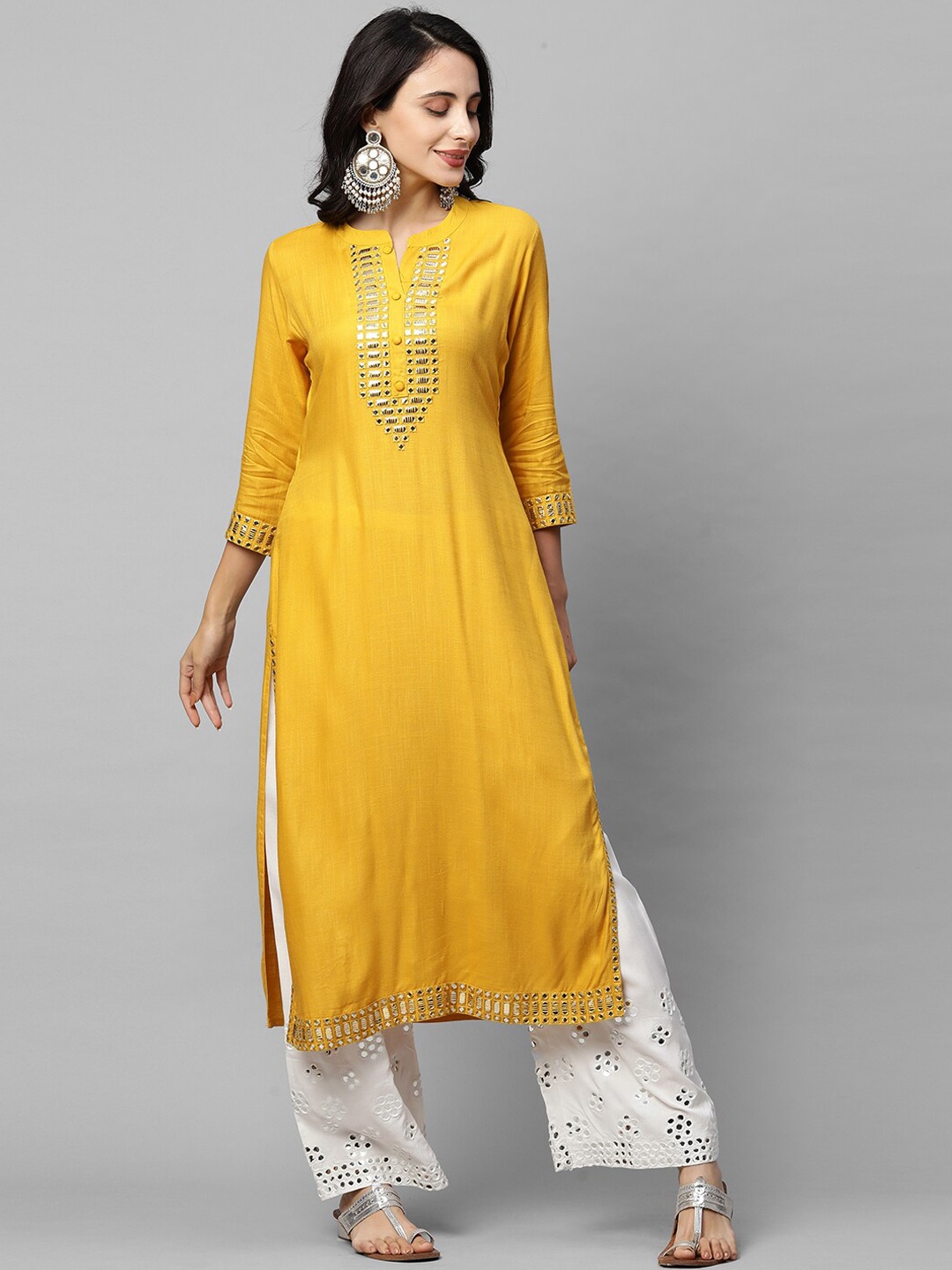

FASHOR Women Mustard Yellow Yoke Design Kurta