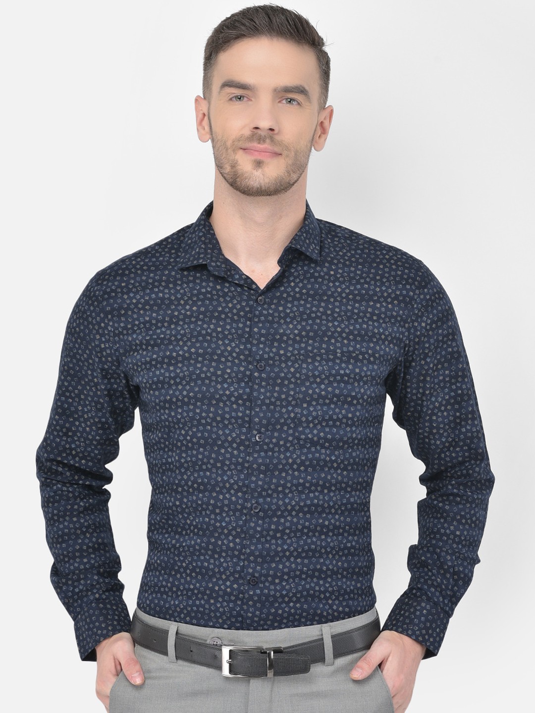 

Canary London Men Navy Blue Smart Slim Fit Opaque Printed Formal Shirt