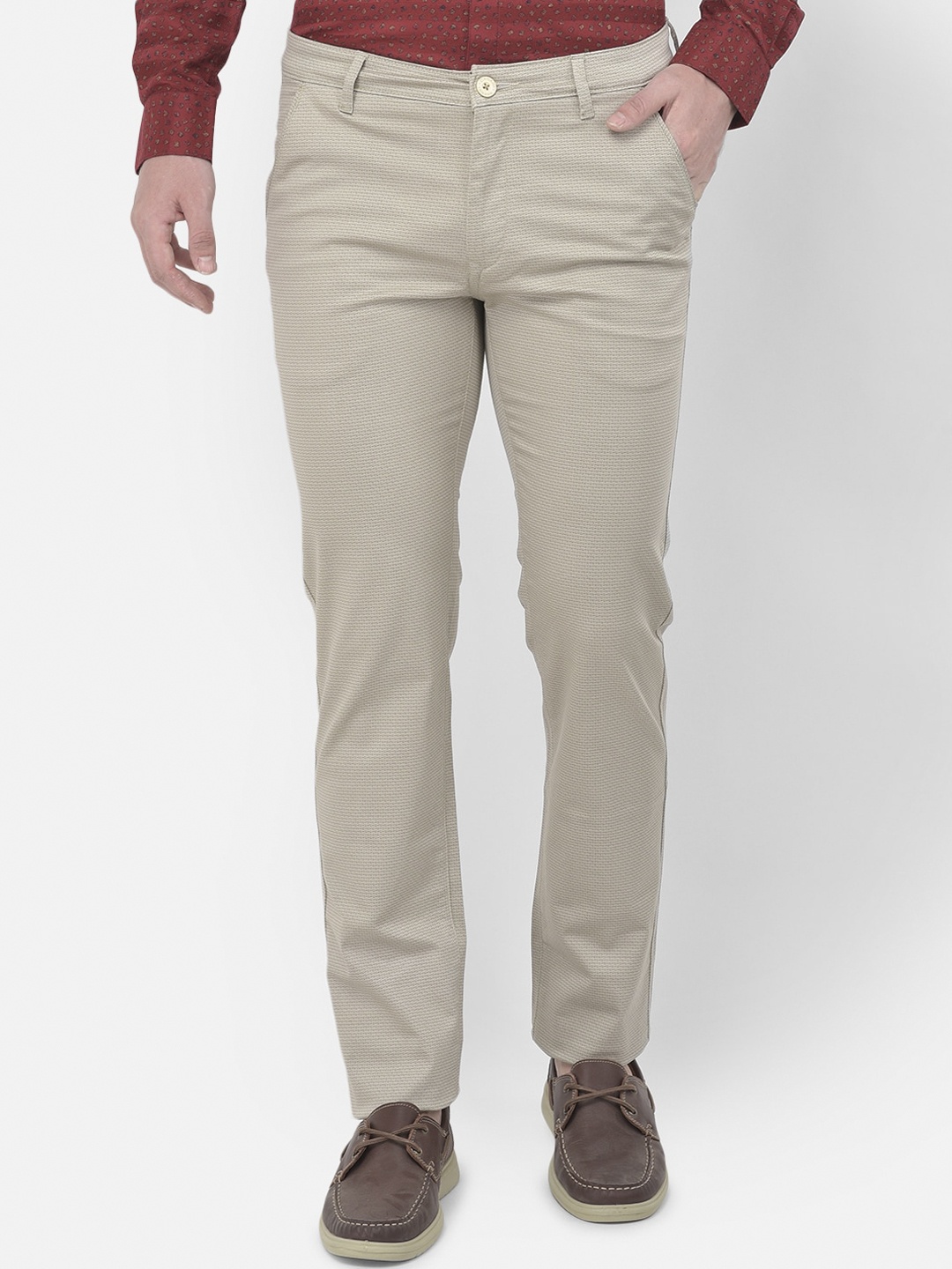 

Canary London Men Beige Smart Slim Fit Wrinkle Free Trousers