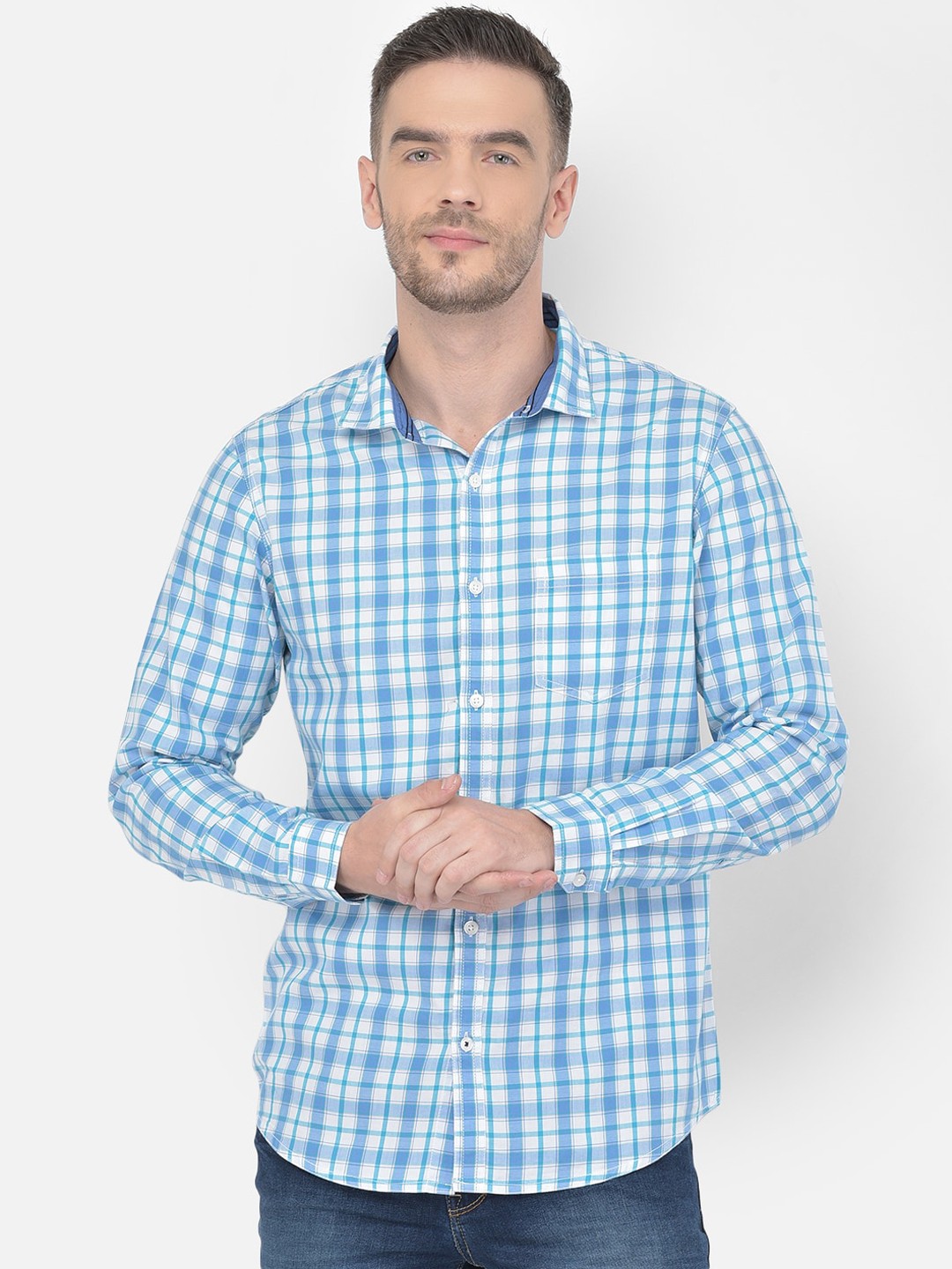 

Canary London Men Blue Smart Slim Fit Shepherd Checked Opaque Cotton Casual Shirt