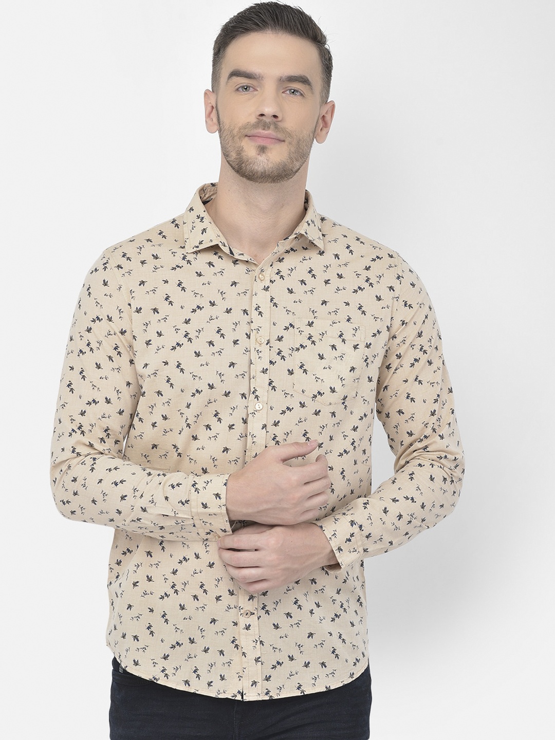 

Canary London Men Beige Smart Slim Fit Floral Opaque Printed Cotton Casual Shirt