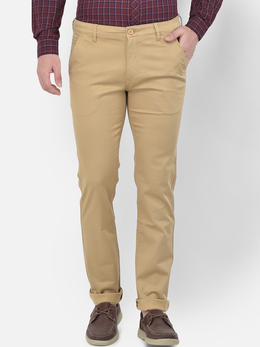 

Canary London Men Khaki Smart Slim Fit Wrinkle Free Chinos Trousers
