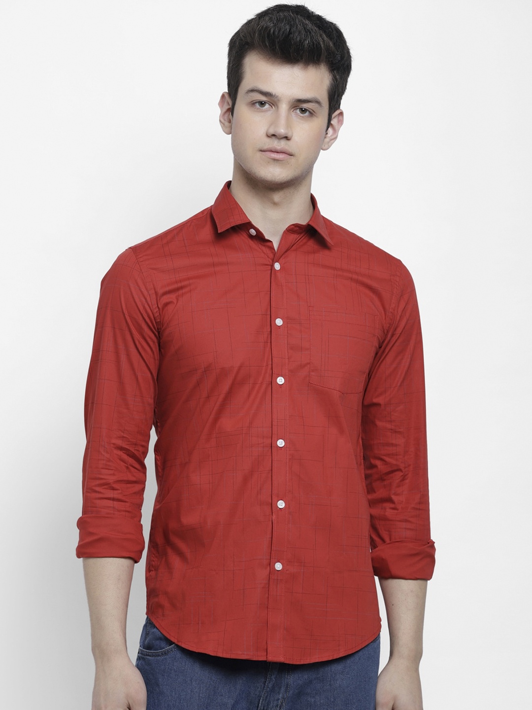 

cape canary Men Red Cotton Printed Opaque Casual Shirt