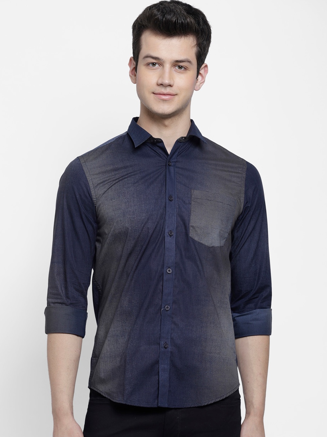

cape canary Men Blue Opaque Printed Cotton Casual Shirt