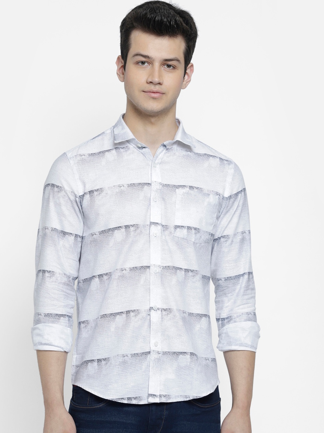 

cape canary Men White & Black Printed Casual Shirt