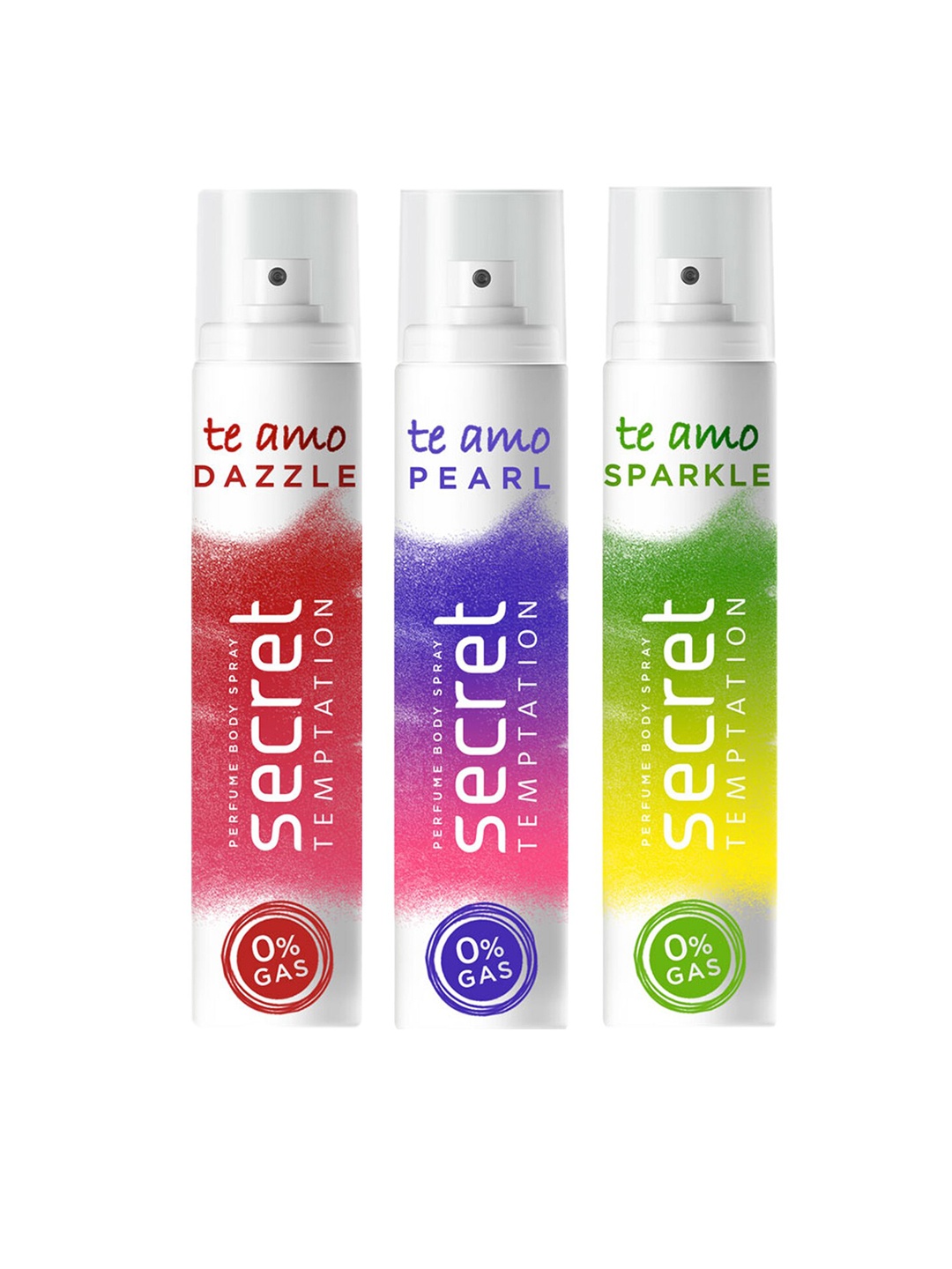 

Secret Temptation Set of 3 Te Amo Dazzle Pearl & Sparkle No Gas Perfumes 120ml each, White