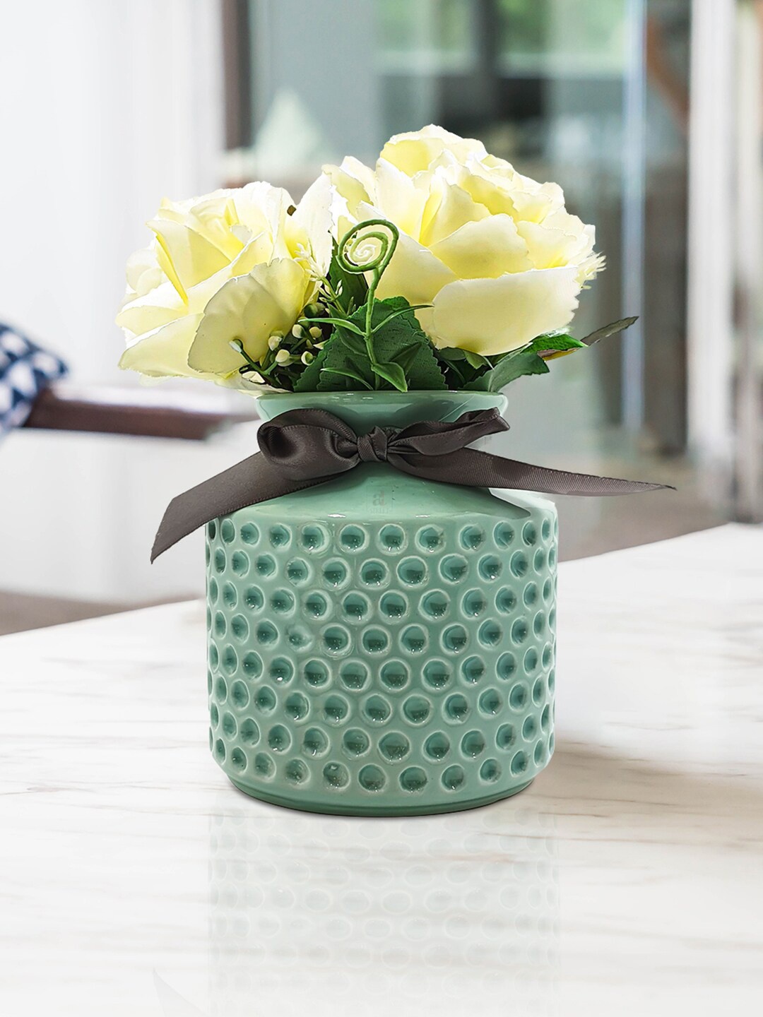 

Art Street Green & Yellow Artificial Flower With Pot