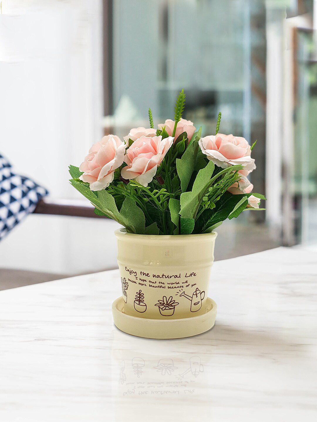 

Art Street Pink Decorative Artificial Flower With Pot, Green