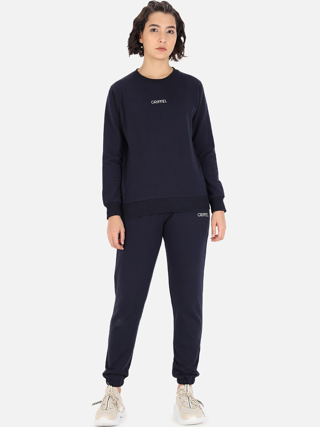 

GRIFFEL Women Navy Blue Solid Cotton Tracksuit