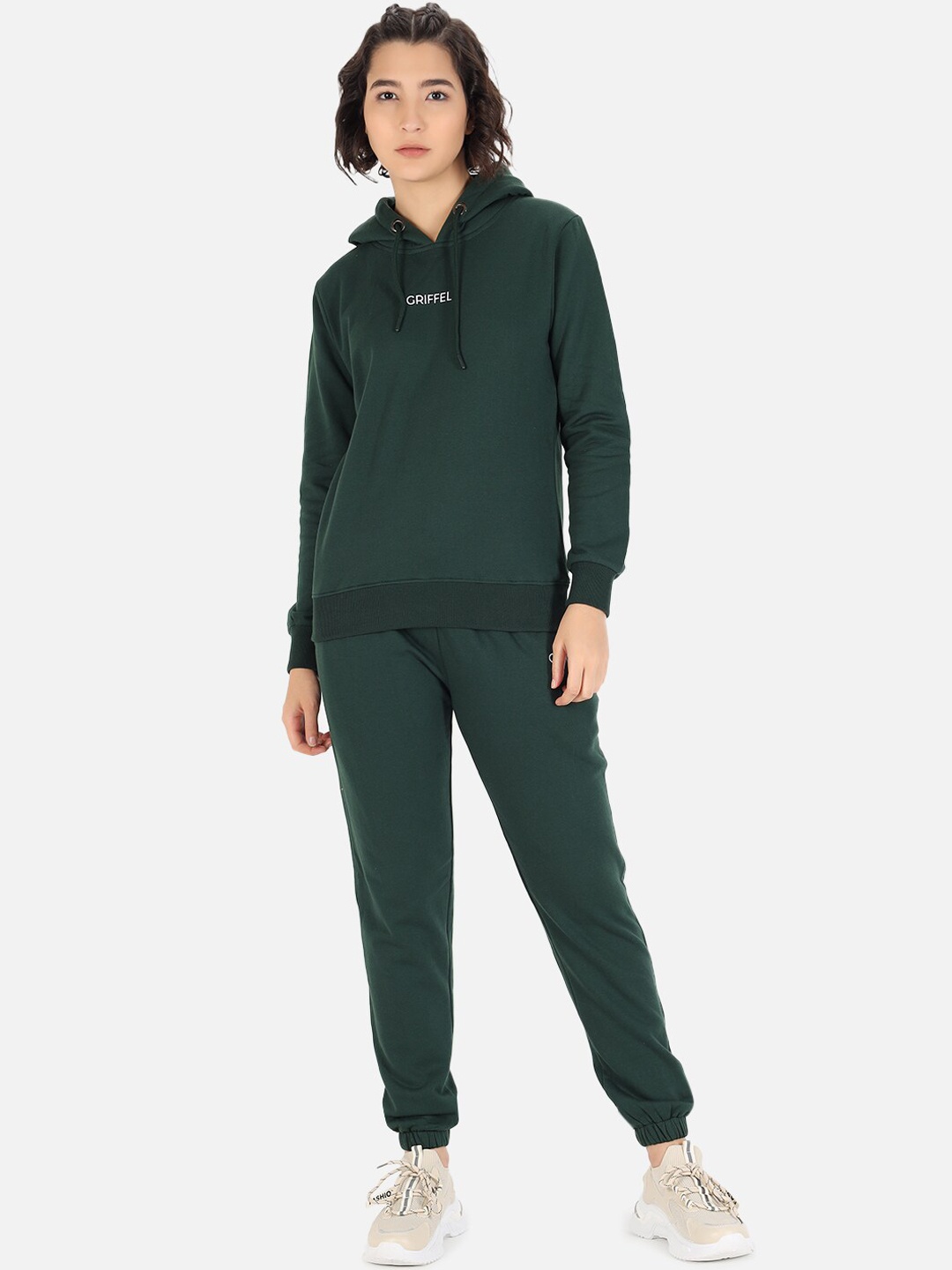 

GRIFFEL Women Green Solid Cotton Tracksuit