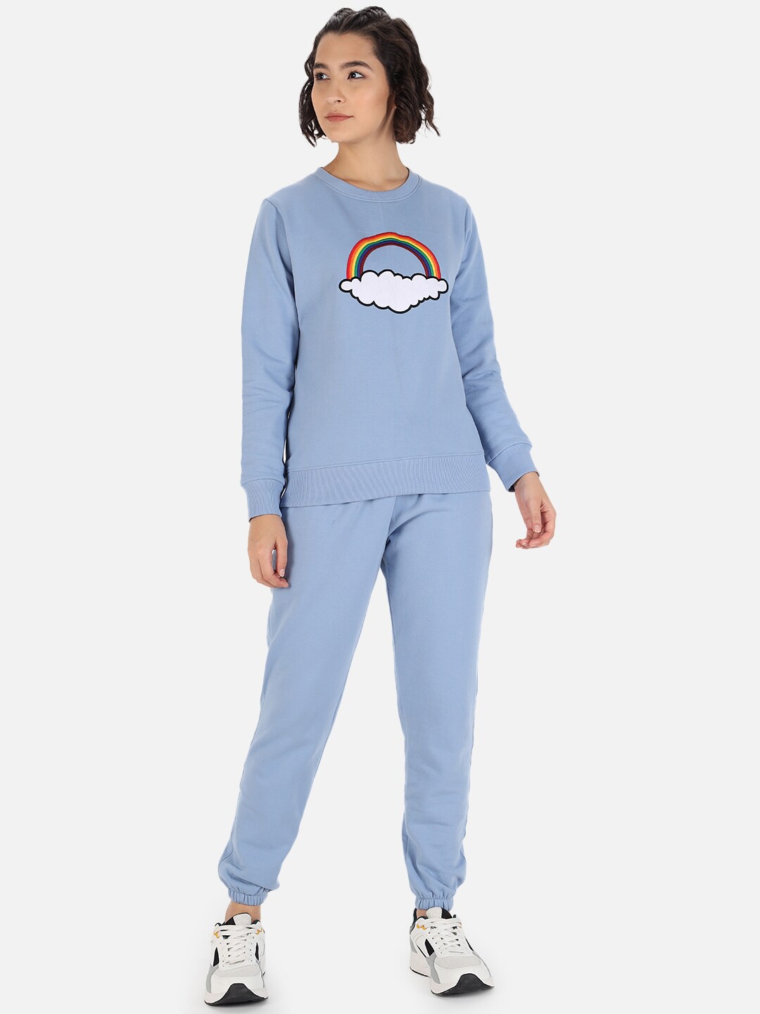 

GRIFFEL Women Blue Self Design Cotton Tracksuit