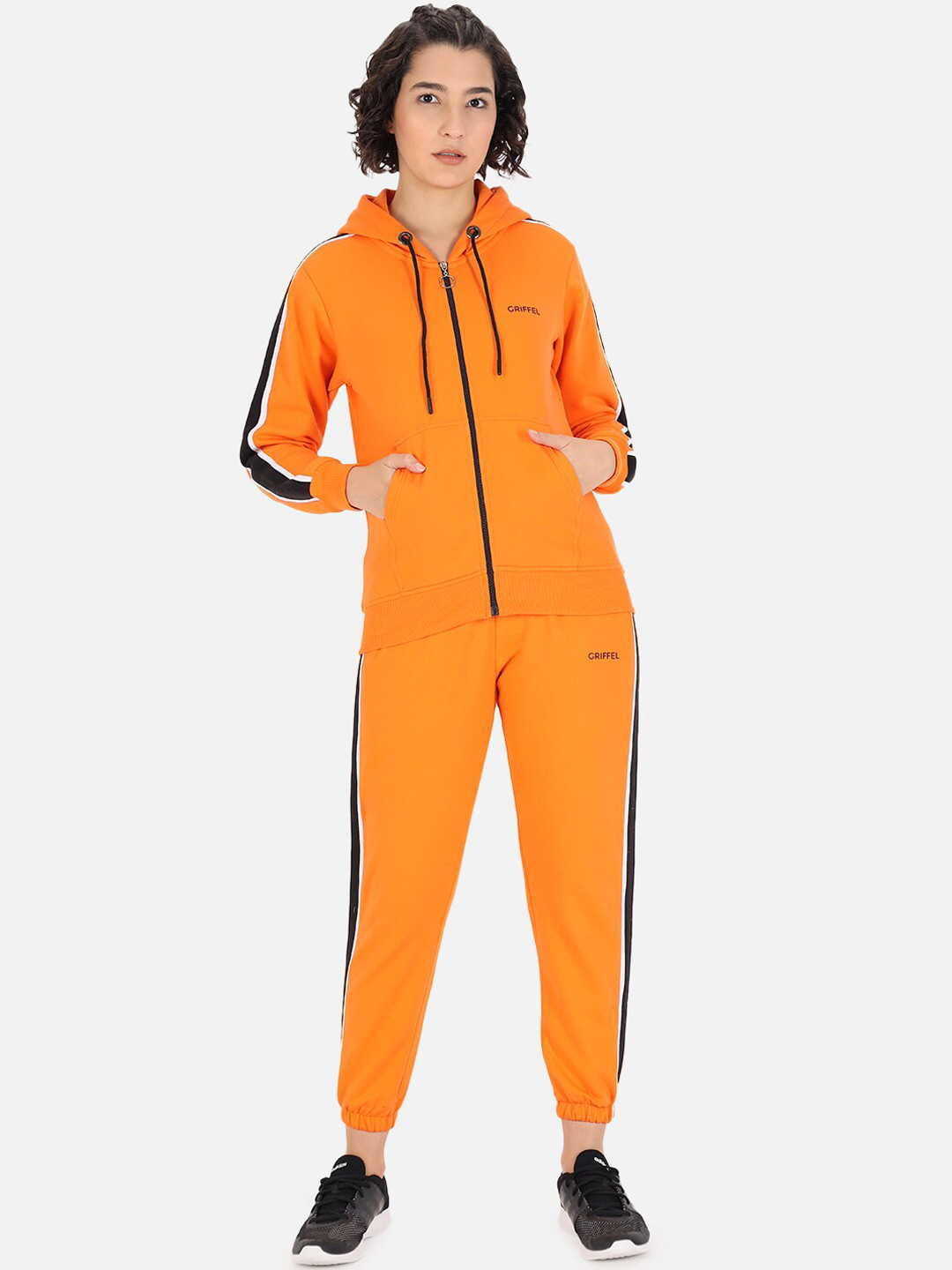 

GRIFFEL Women Orange & Black Solid Cotton Tracksuit