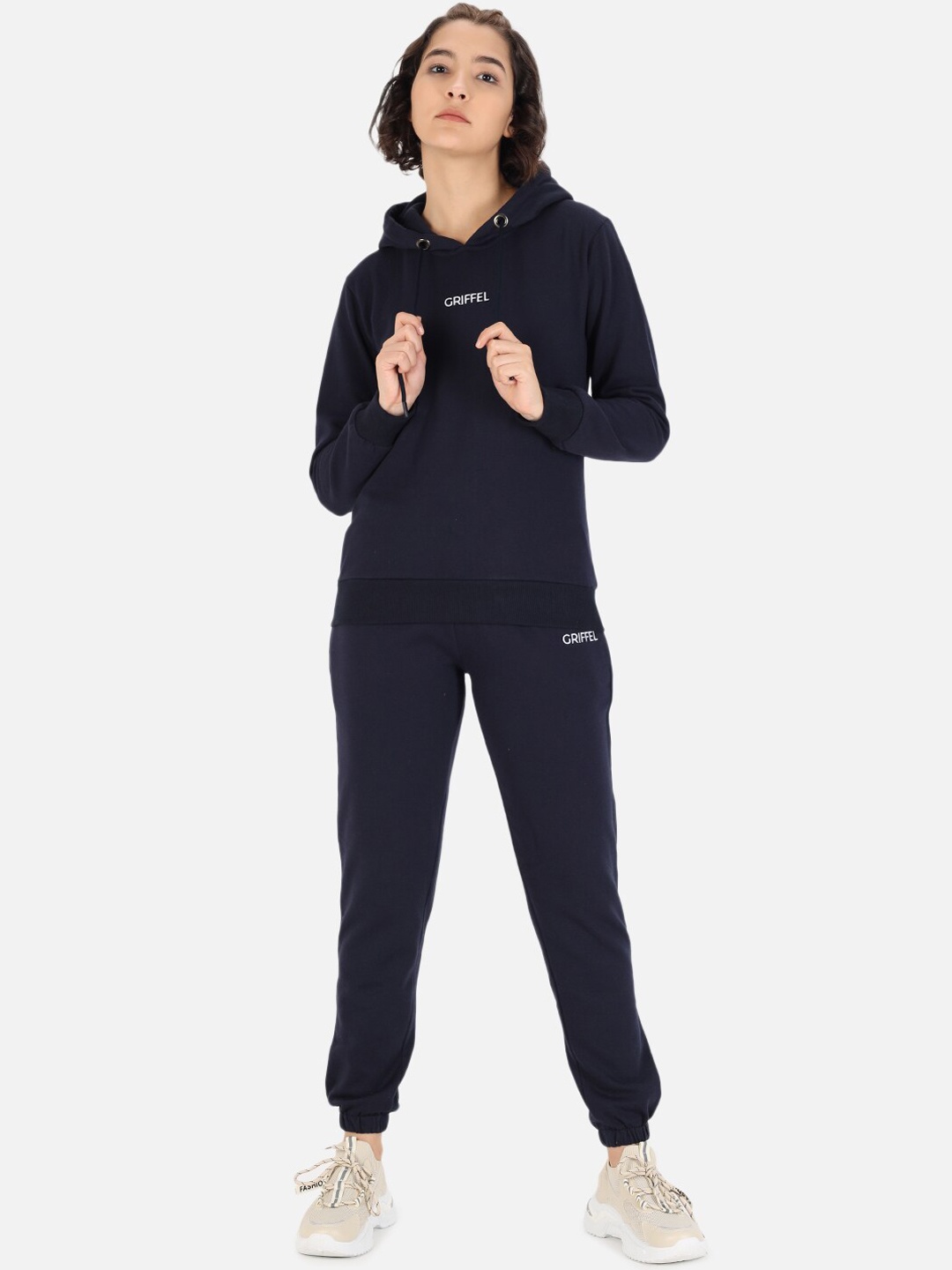 

GRIFFEL Women Navy Blue Solid Cotton Tracksuit