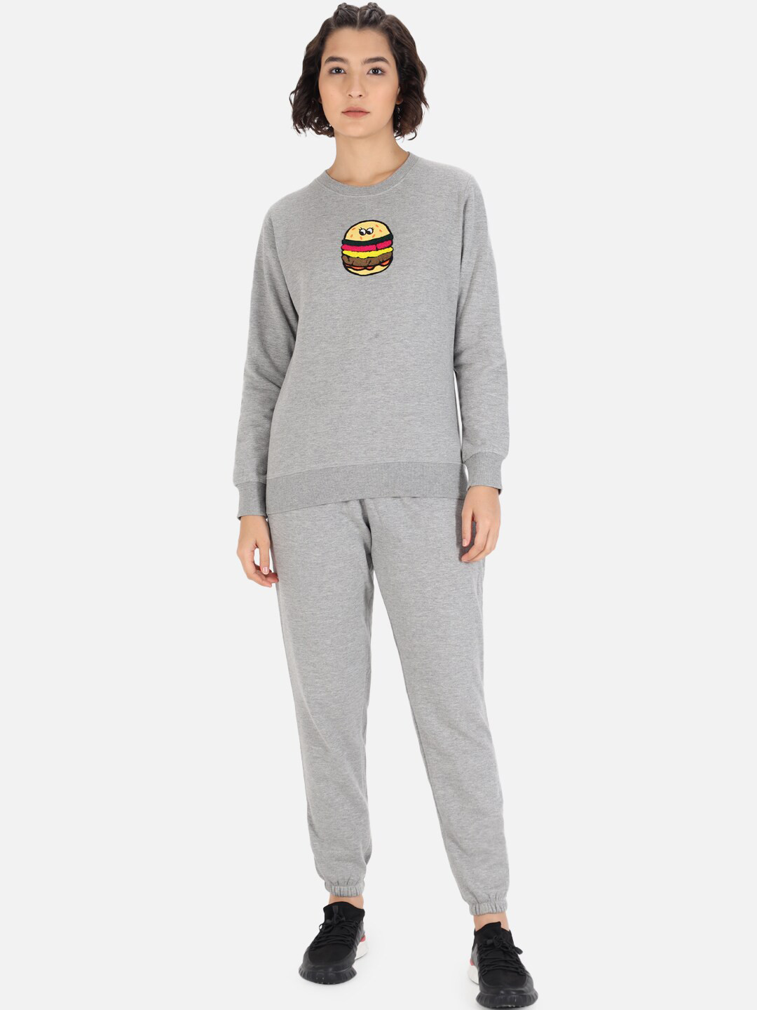 

GRIFFEL Women Grey Self Design Cotton Tracksuit