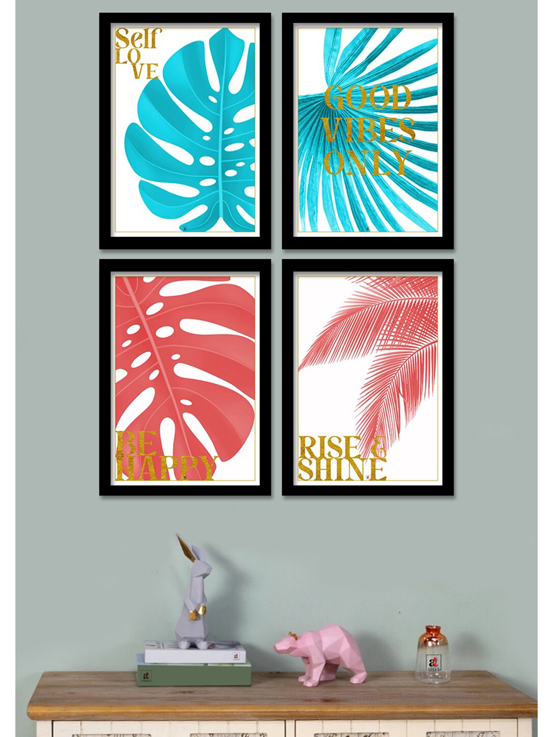 

Art Street Set Of 4 White & Green Motivational Quotes Digital Art Prints