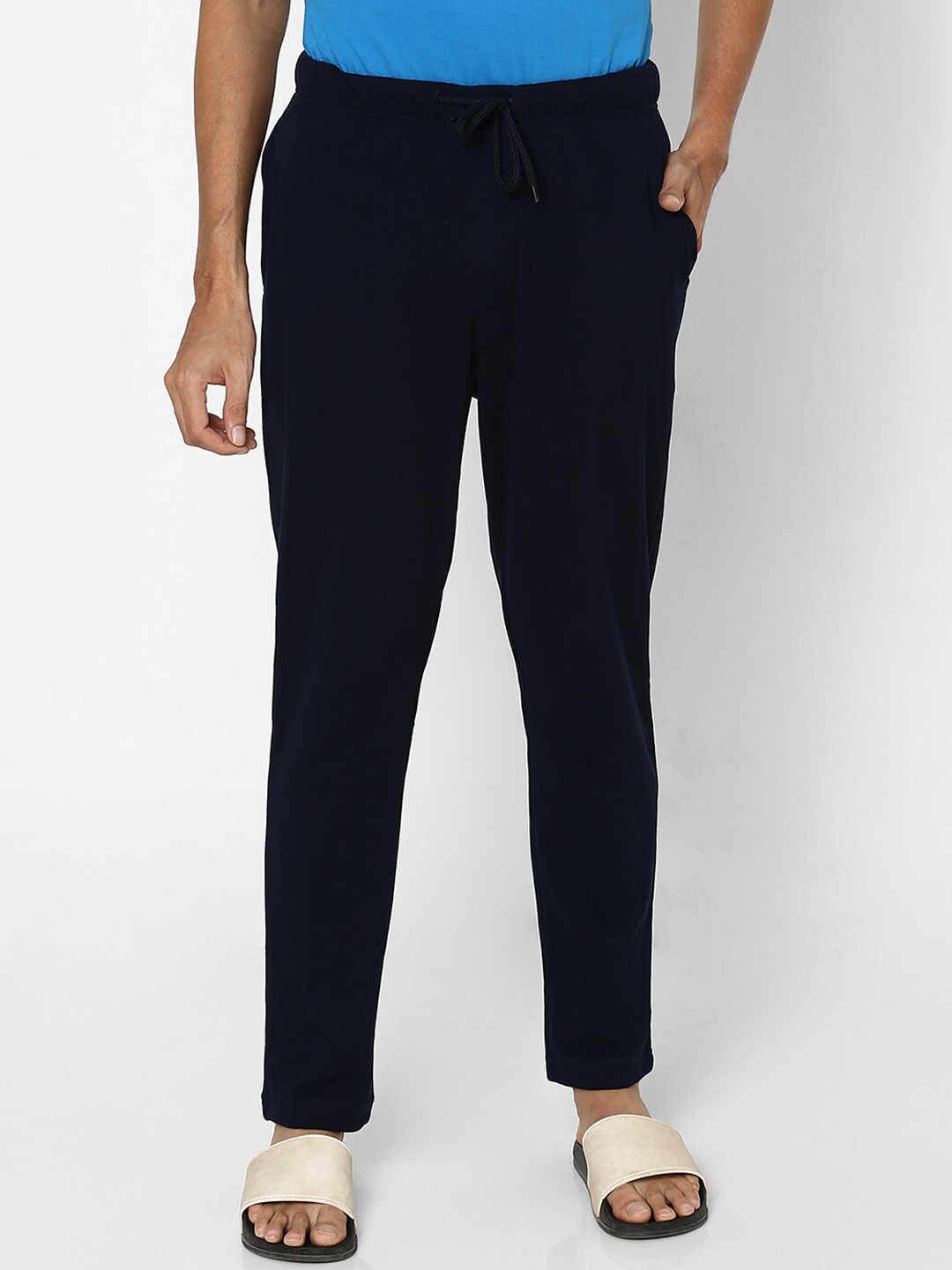 

Ajile by Pantaloons Men Navy Blue Solid Pure Cotton Lounge Pants