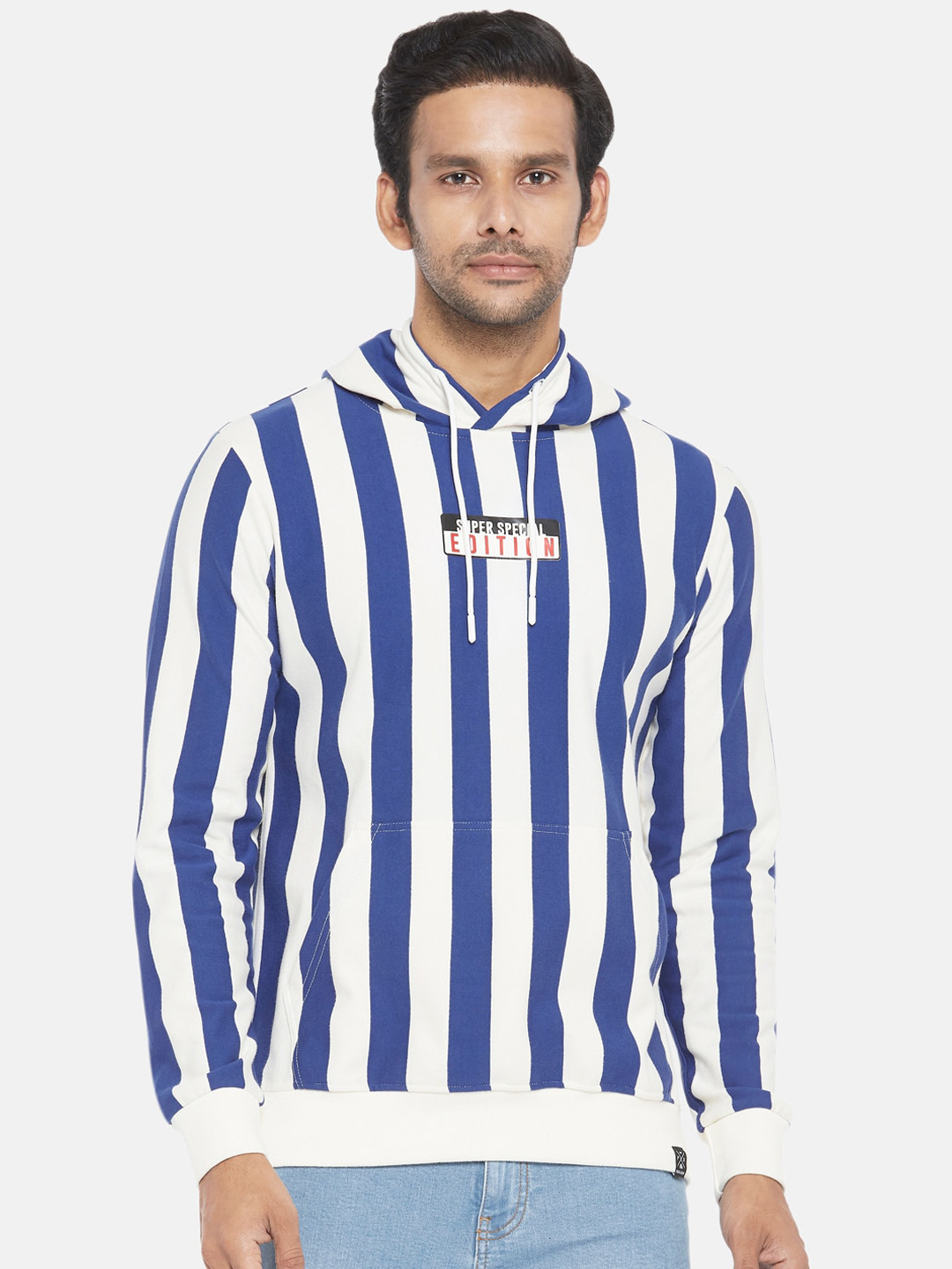 

People Men White & Blue Striped Sweatshirt
