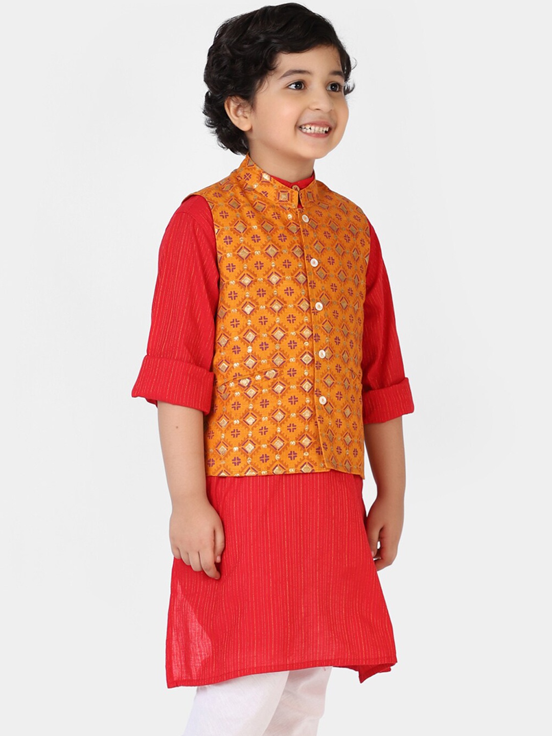 

Fabindia Boys Yellow Printed Woven Nehru Jacket
