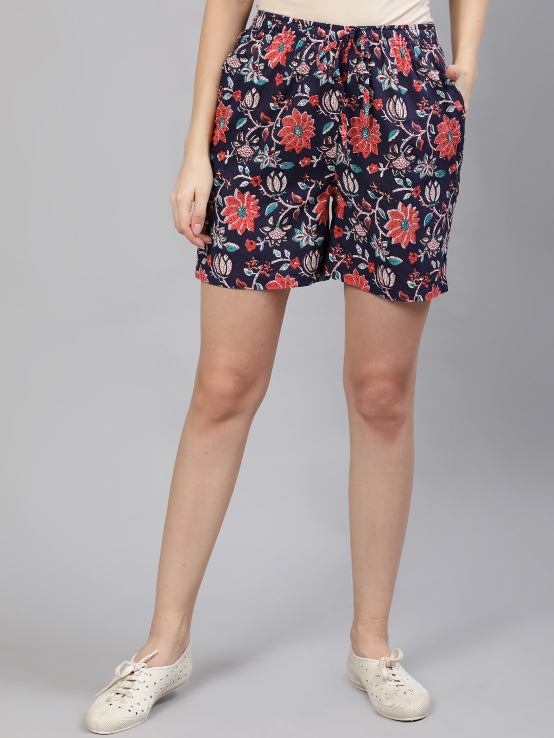 

AASI - HOUSE OF NAYO Women Blue Floral Printed Regular Shorts