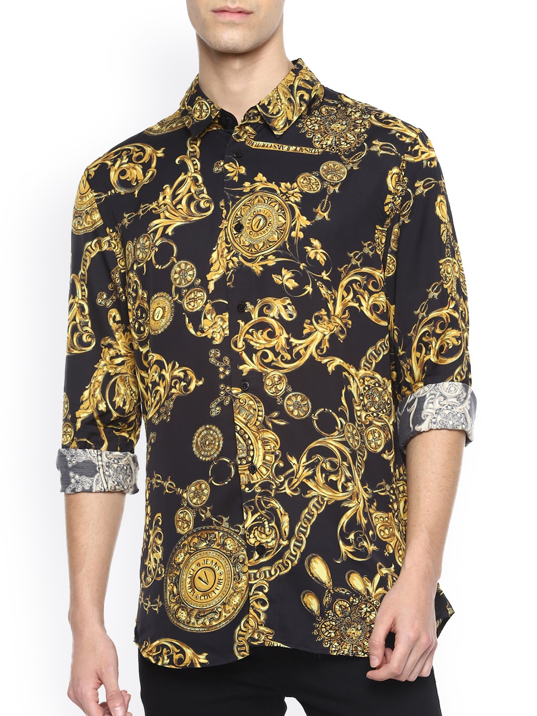 

Versace Jeans Couture Men Black & Yellow Opaque Printed Casual Shirt