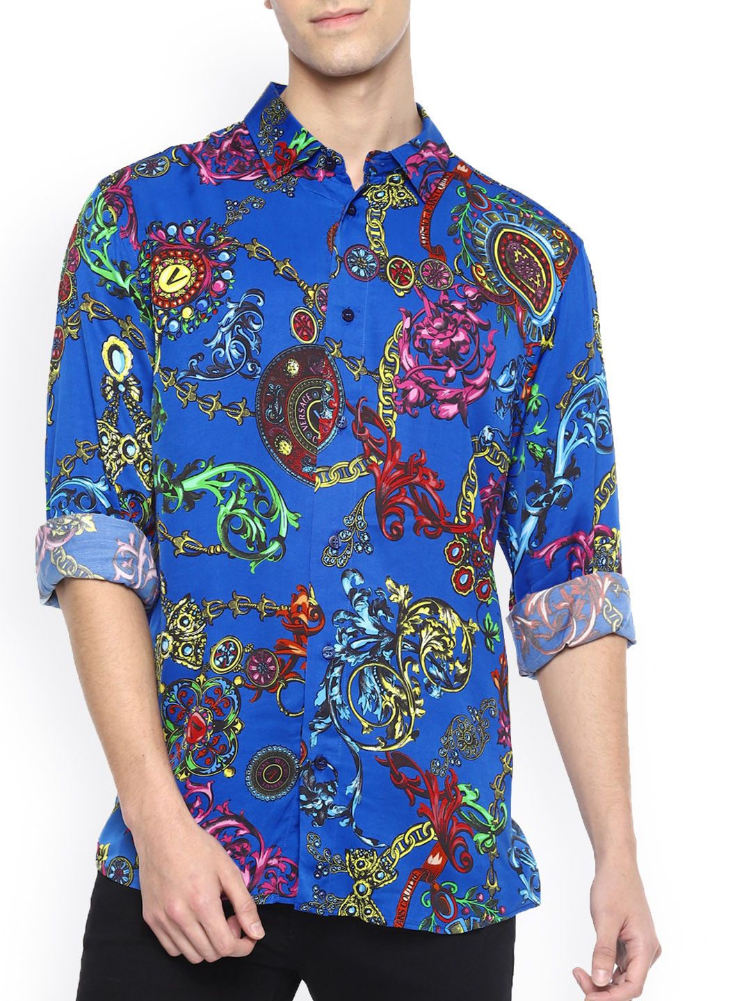 

Versace Jeans Couture Men Blue & Yellow Opaque Printed Baroque Casual Shirt