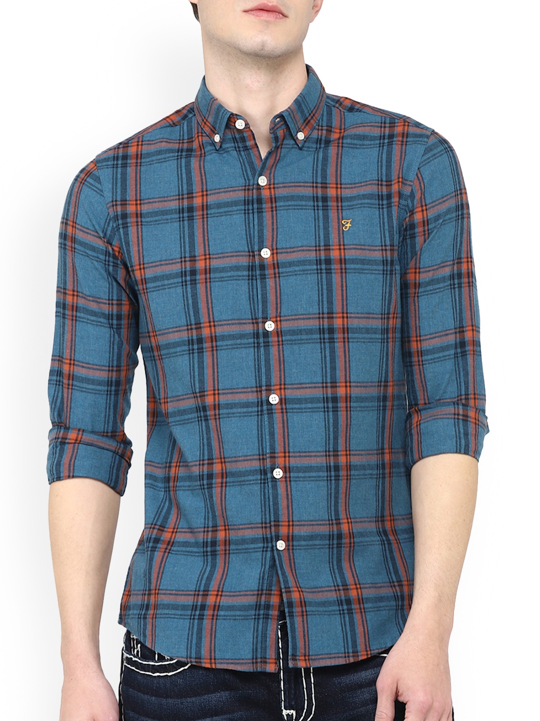 

Farah Men Blue Opaque Checked Cotton Casual Shirt