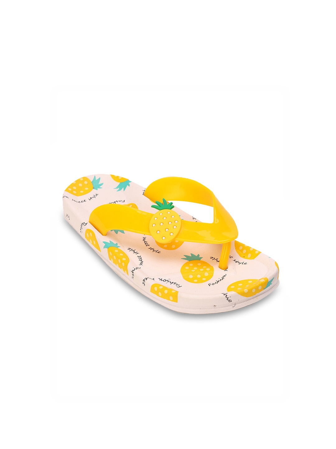 

Yellow Bee Girls White & Yellow Pineapple Printed Thong Flip Flops