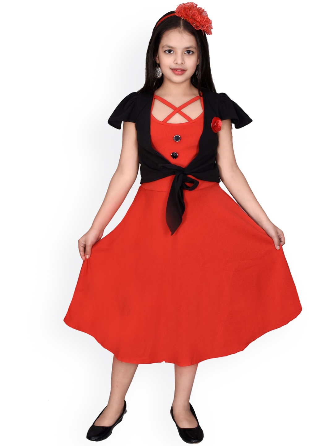 

SKY HEIGHTS Red Crepe Midi Dress