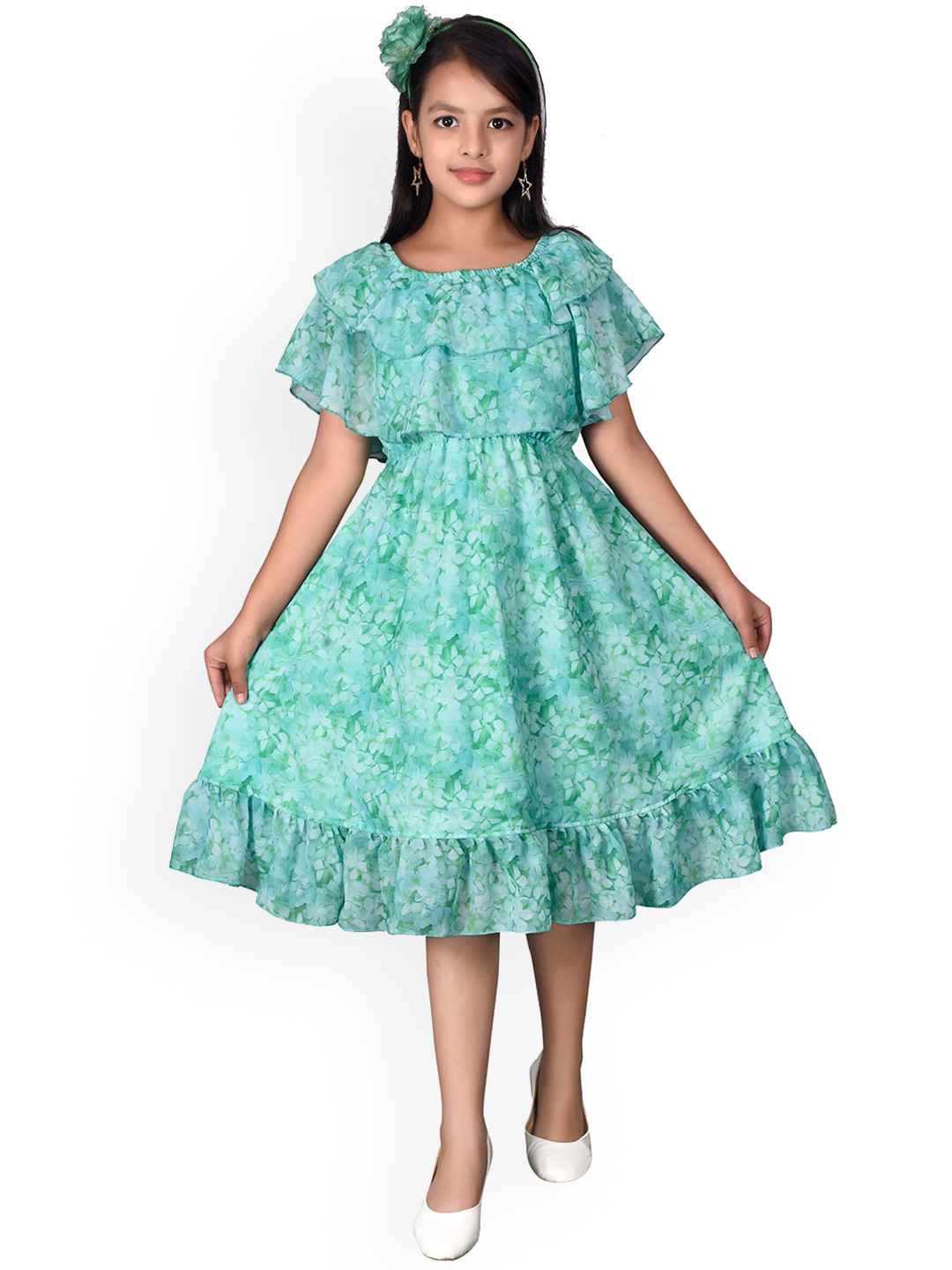 

SKY HEIGHTS Girls Blue & Green Georgette Midi Dress