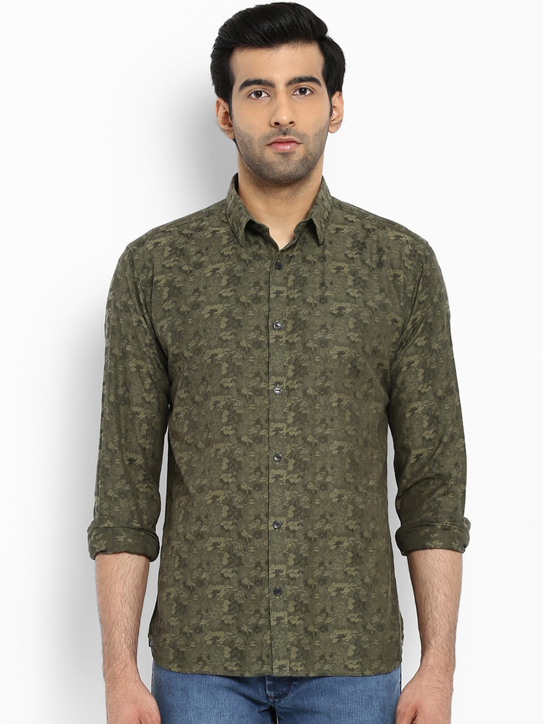 

Park Avenue Men Green Slim Fit Floral Opaque Printed Casual Shirt