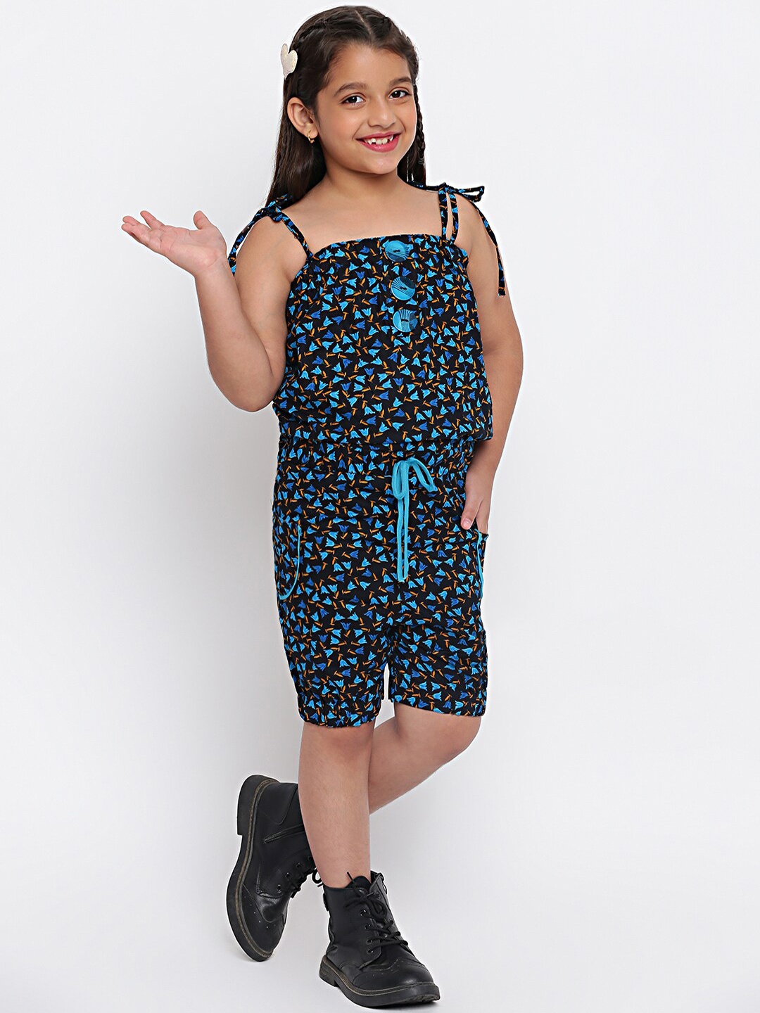 

SKY HEIGHTS Girls Black & Blue Printed Playsuit