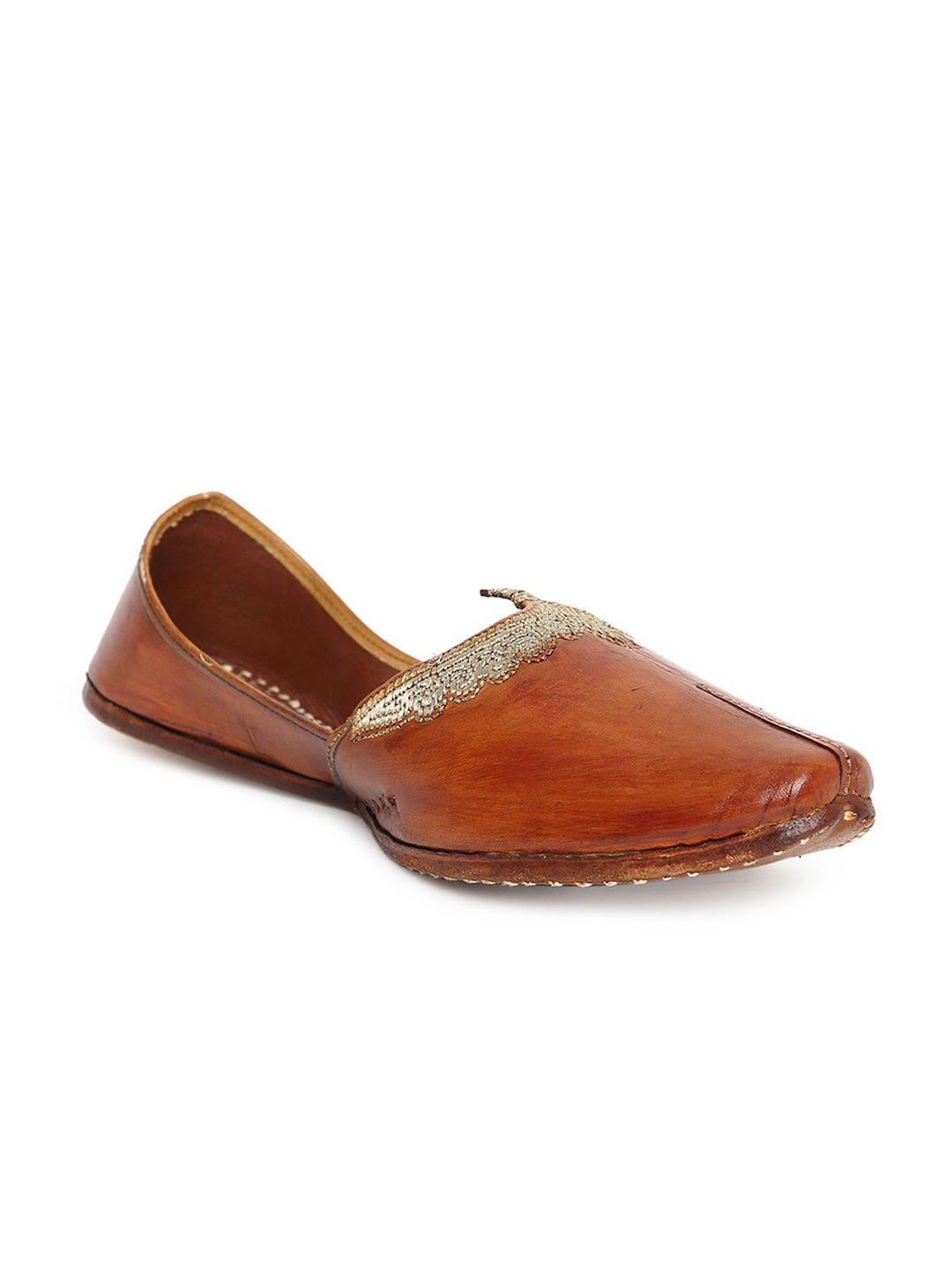 

Fabindia Men Brown Embroidered Leather Mojaris