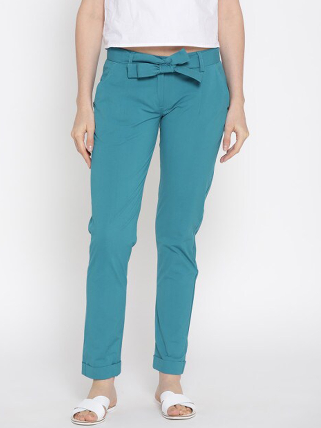 

JUMP USA Women Turquoise Blue Solid regular Fit Trousers