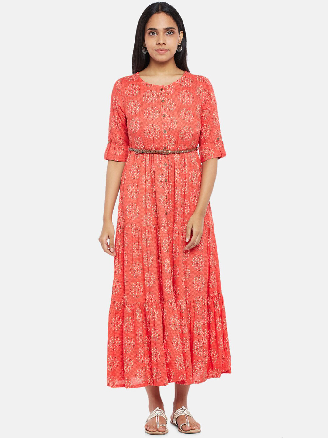 

AKKRITI BY PANTALOONS Red Ethnic Motifs Maxi Dress