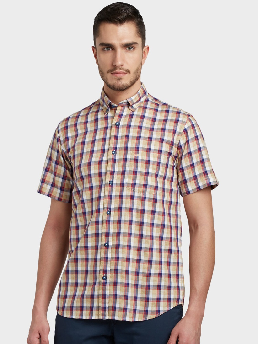 

ColorPlus Men Red Tailored Fit Opaque Checked Casual Shirt