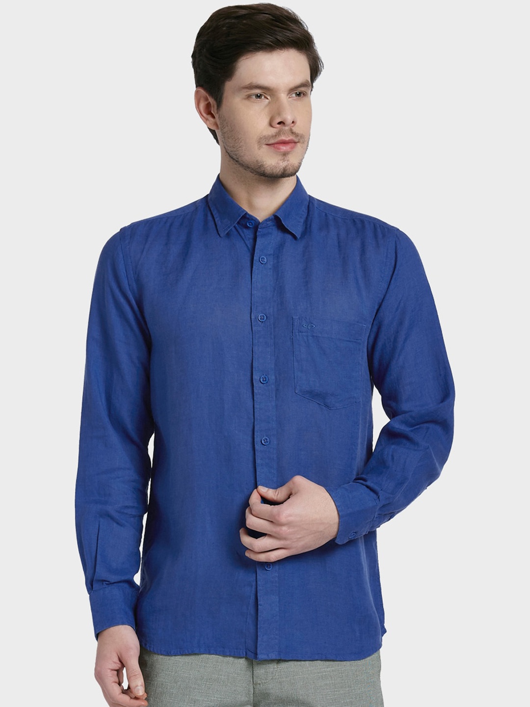 

ColorPlus Men Blue Tailored Fit Opaque Linen Casual Shirt