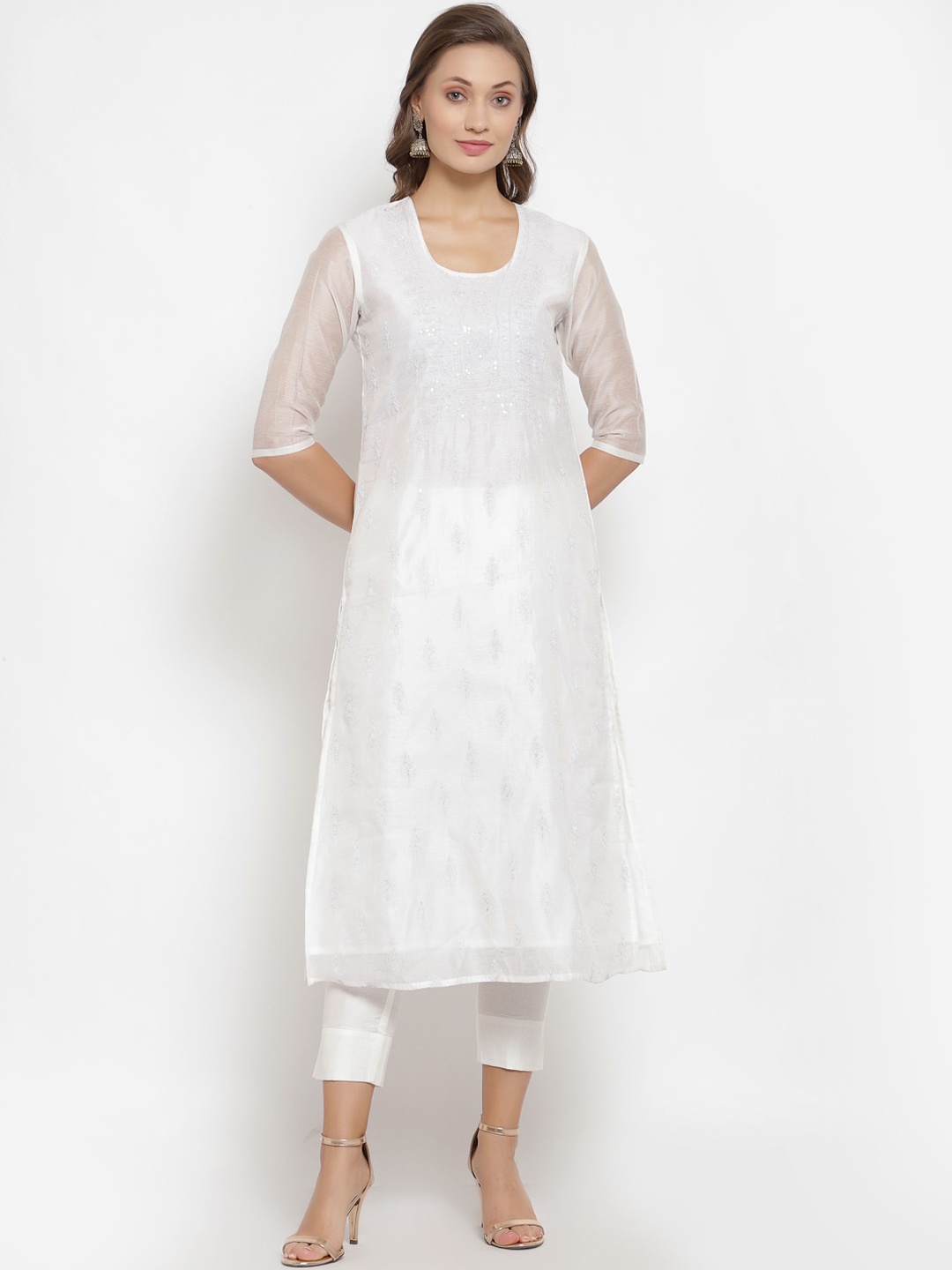 

Desi Weavess Women White Kurta with Trousers
