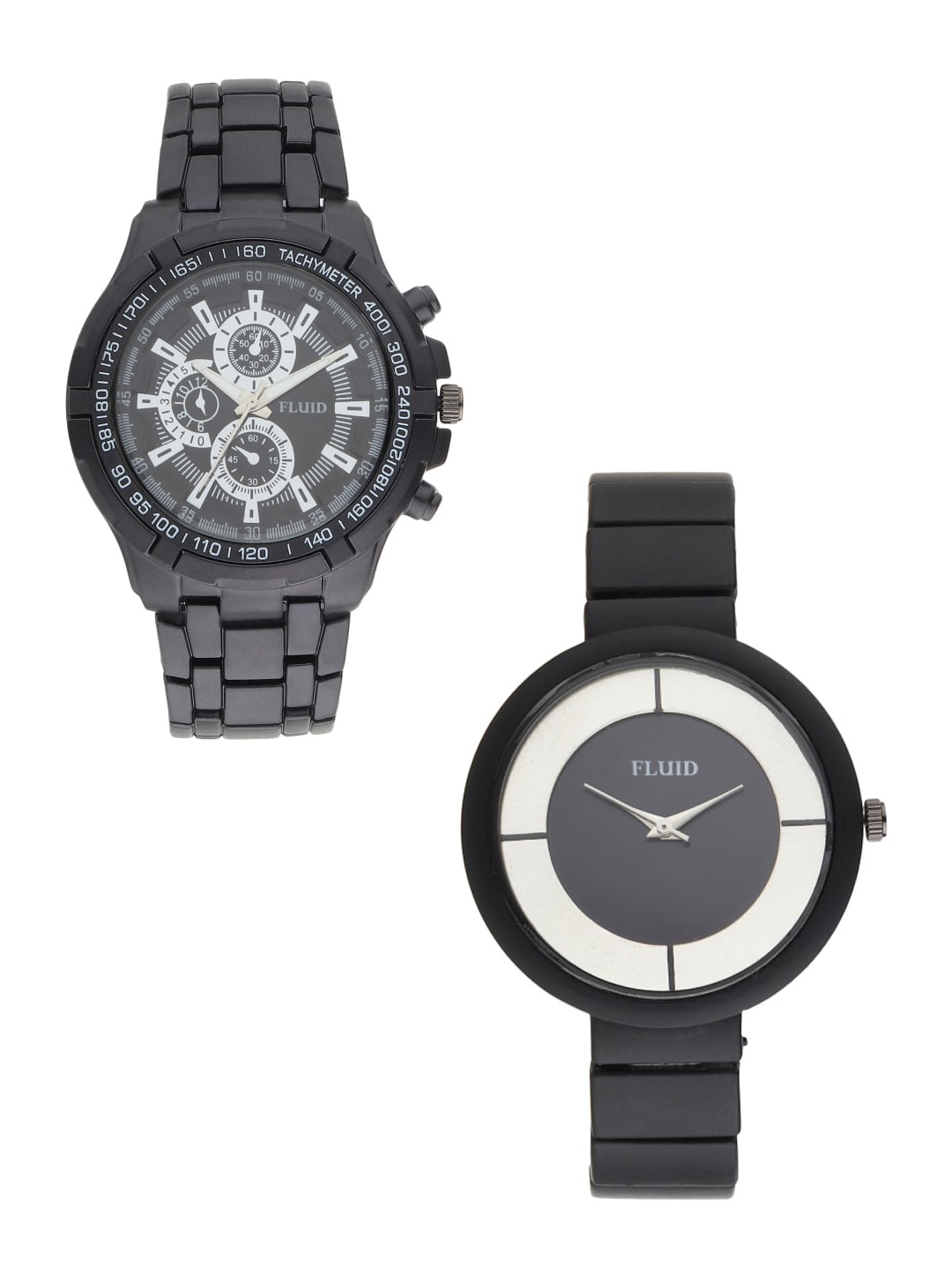 

FLUID Unisex Set Of 2 Black Dial & Bracelet Style Analogue Watch FLPR-002-BK-BK-004-BK02