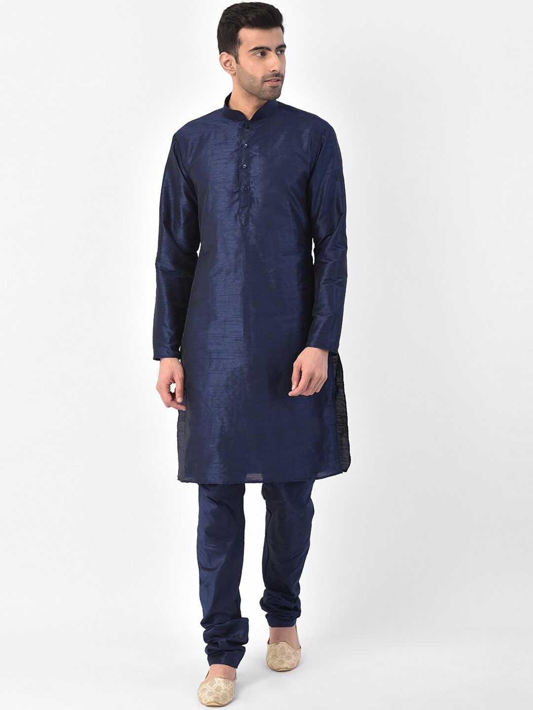 

SG LEMAN Men Navy Blue Regular Raw Silk Kurta with Churidar