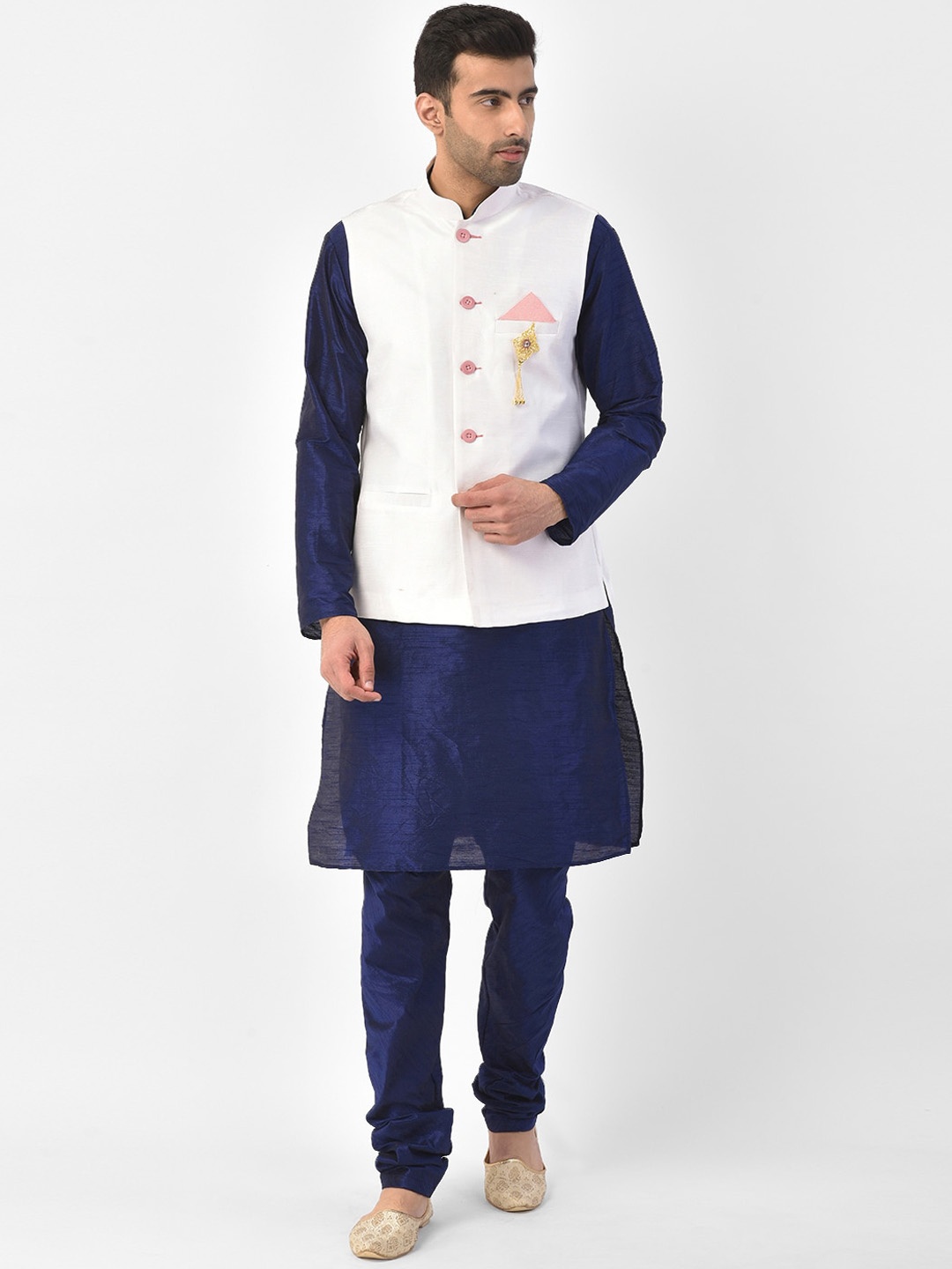 

SG LEMAN Men White Regular Raw Silk Kurta with Churidar