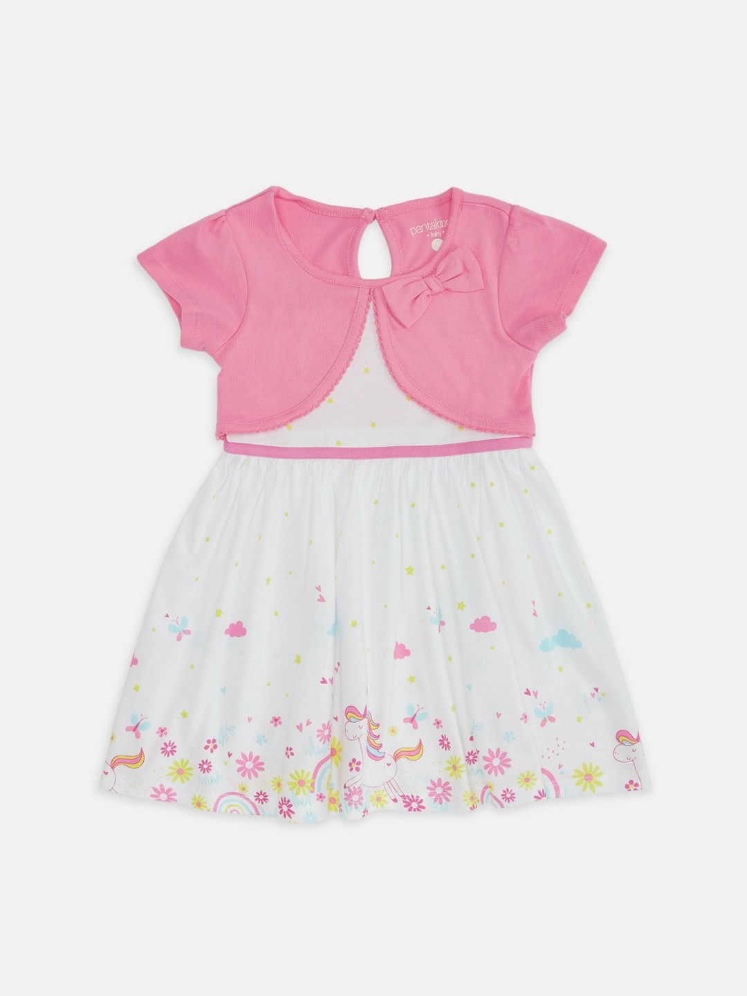 

Pantaloons Baby Infant Girls Pink & White Floral Printed Pure Cotton Dress