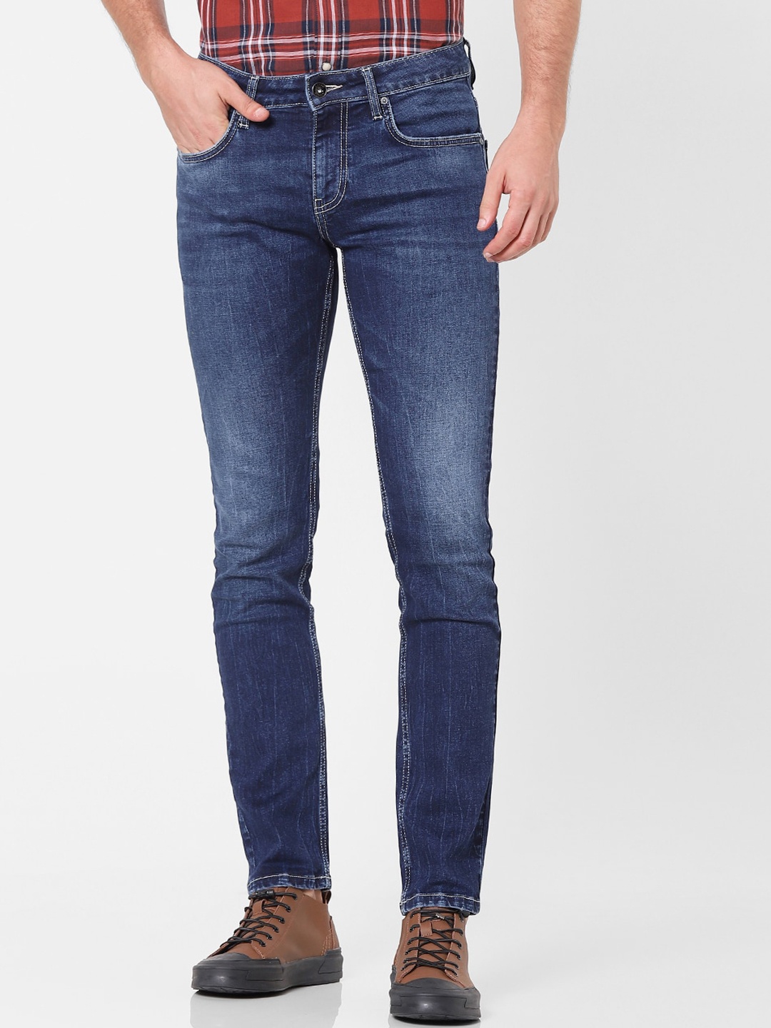 

Celio Men Blue Skinny Fit Low Distress Light Fade Jeans