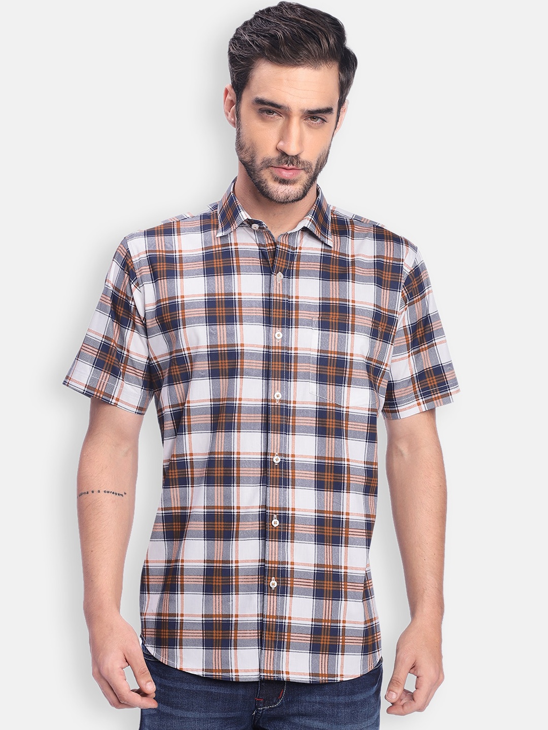 

Zeal Men White Standard Tartan Checks Checked Casual Shirt