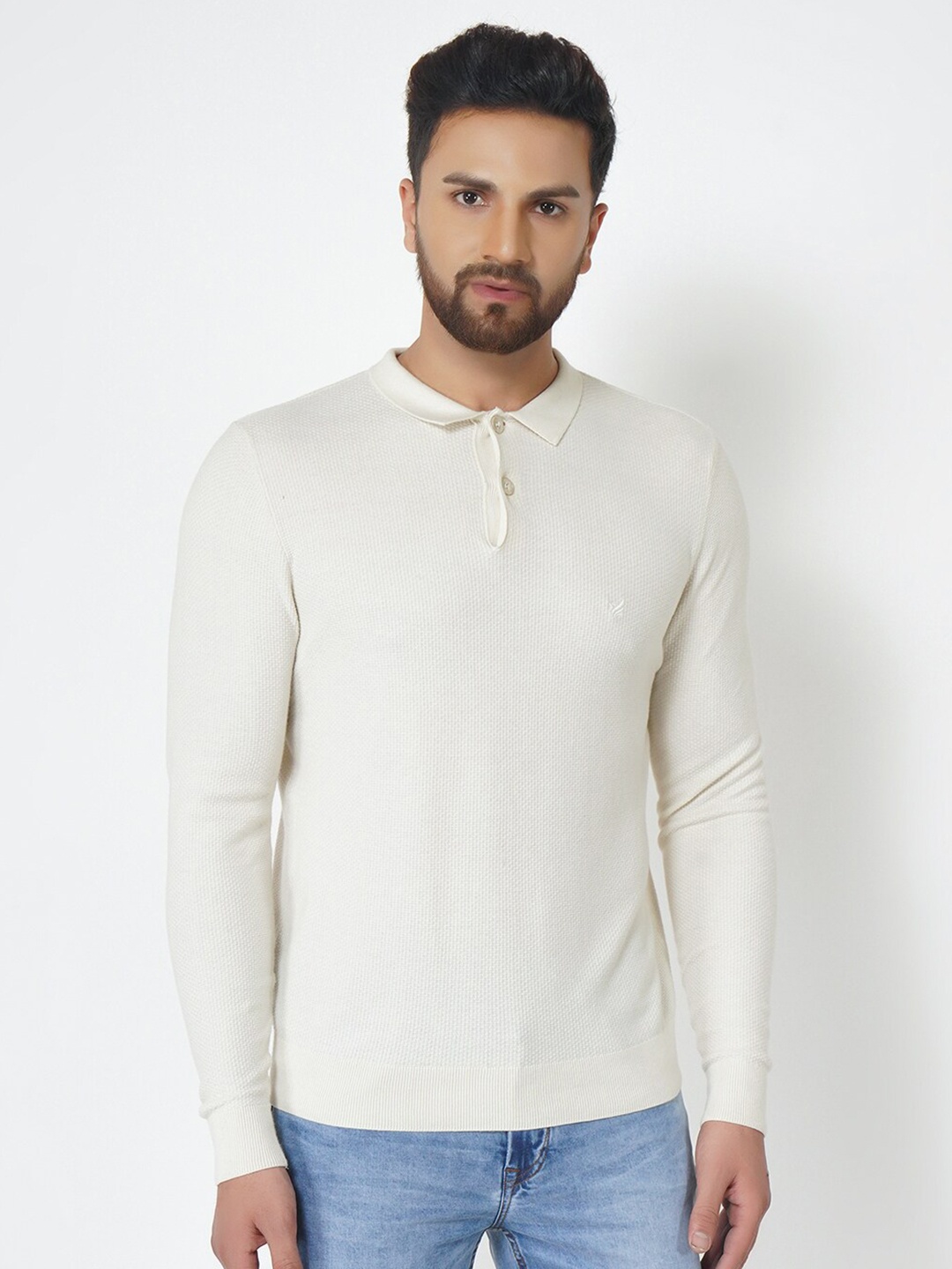 

Blackberrys Men Off White Solid Cotton Sweater