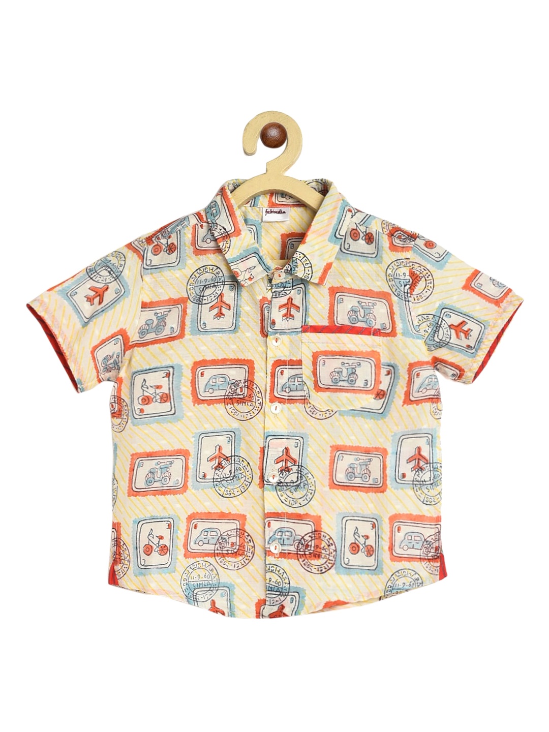 

Fabindia Boys Cotton Multicoloured Conversational Printed Casual Shirt, Multi