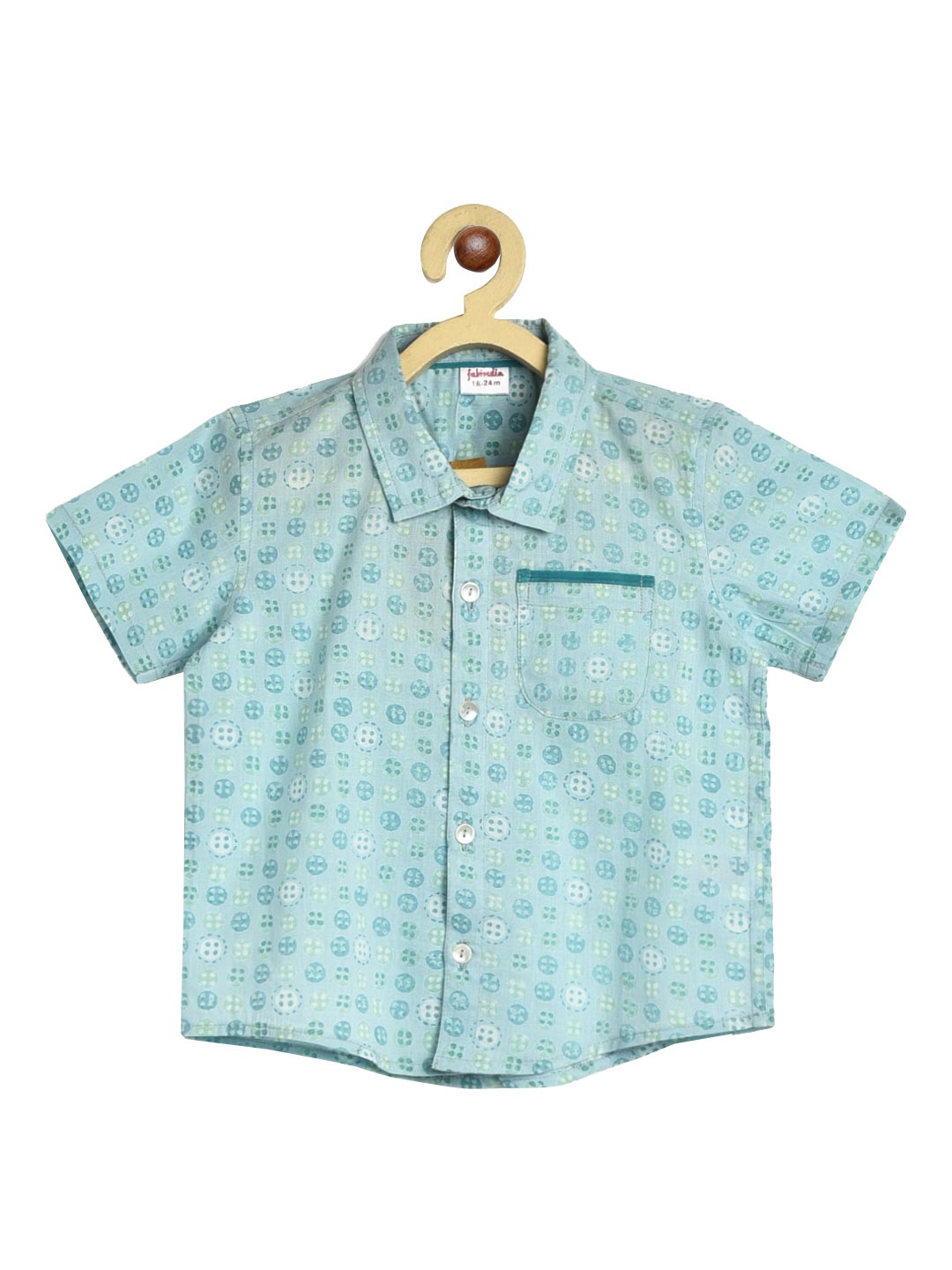 

Fabindia Boys Turquoise Blue Opaque Printed Casual Shirt