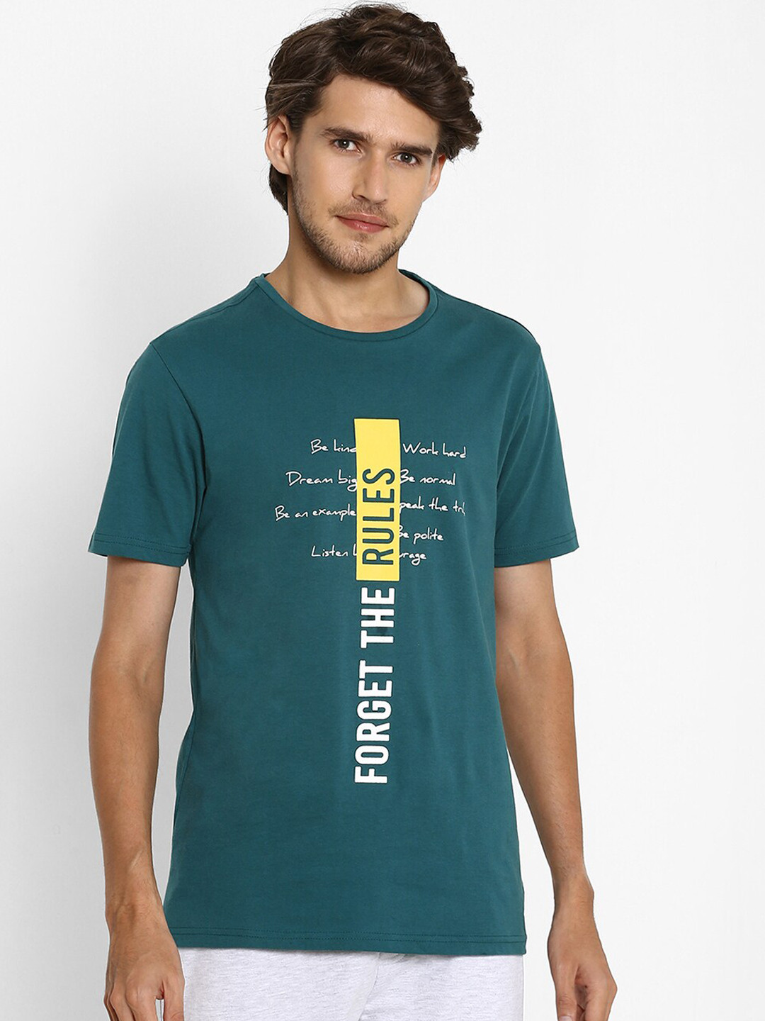 

Ajile by Pantaloons Men Green & White Printed Pure Cotton Lounge T-Shirt