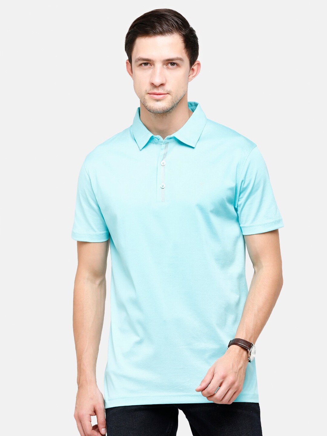 

Classic Polo Men Turquoise Blue Polo Collar Slim Fit T-shirt